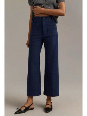 Maeve by Anthropologie The Colette Crop Stretch Knit Wide Leg Pants size 25 Navy